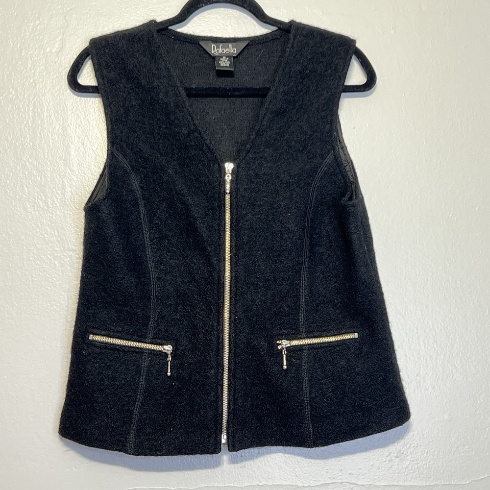 Vintage‎ Rafaella Wool Vest Womens Gold Hardware Sz M Black V-Neck